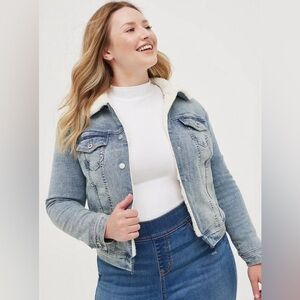 Torrid Plaid Lined Sherpa Denim Jacket - Size 14/16 (1)
